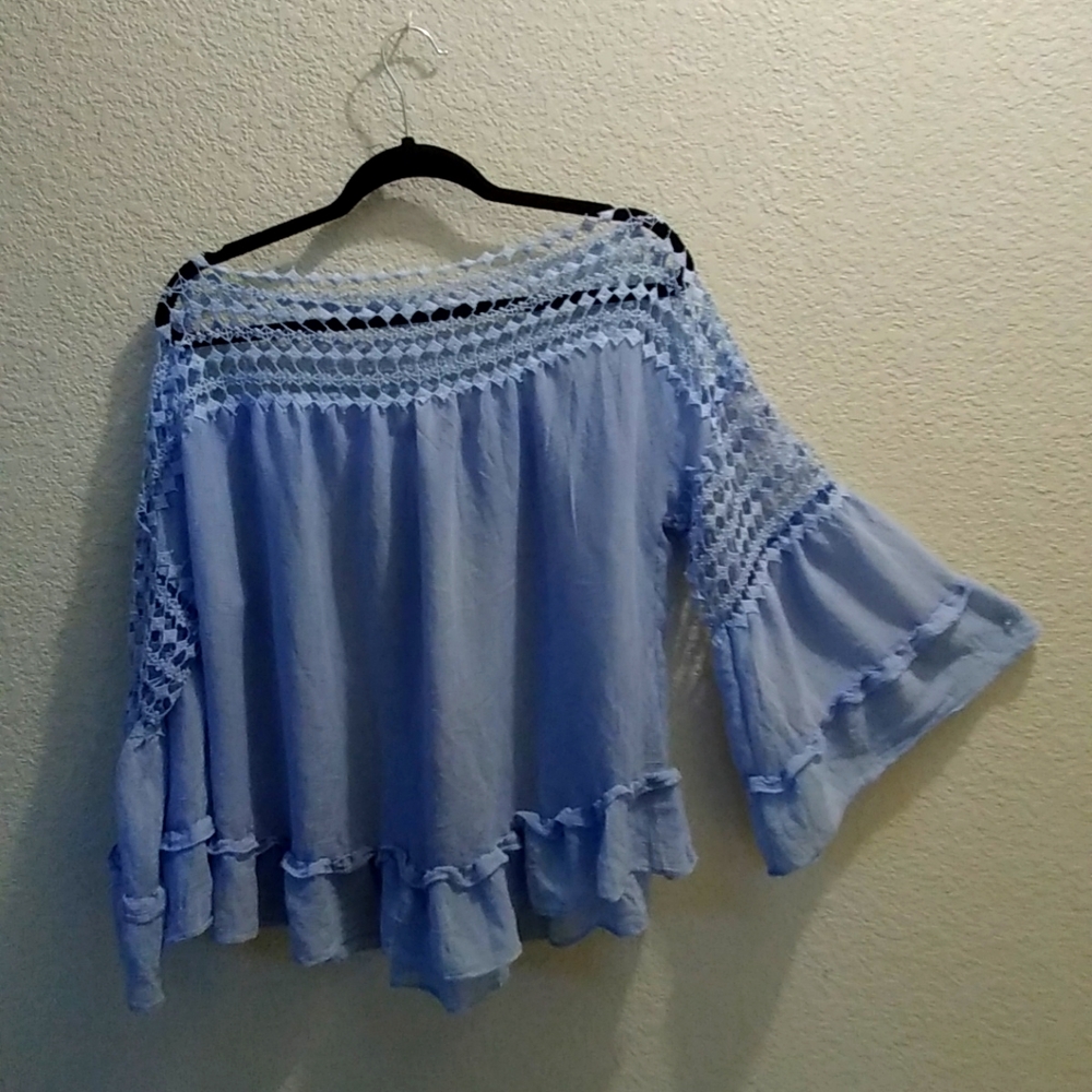 Crochet look blue blouse